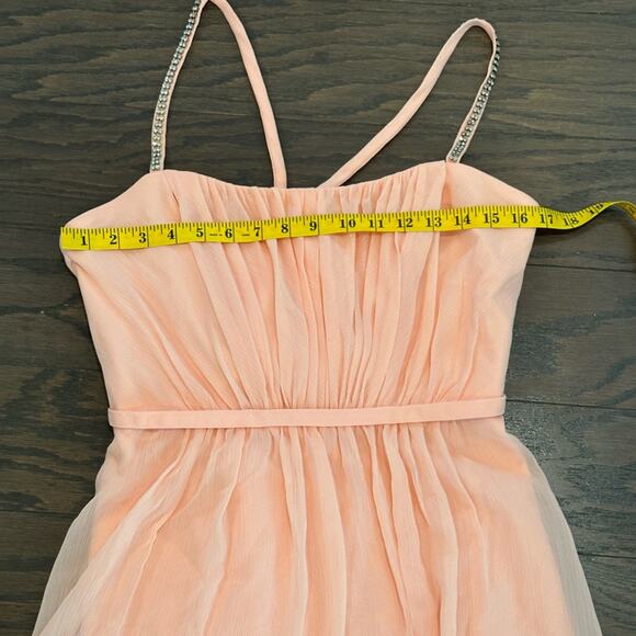 David's Bridal Short Peach Chiffon Dress with Rhinestone Straps Size 10 NEW - Picture 6 of 10
